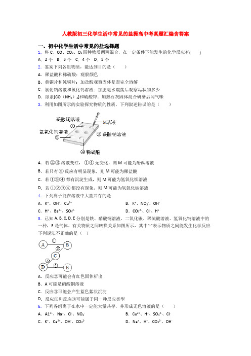 人教版初三化学生活中常见的盐提高中考真题汇编含答案