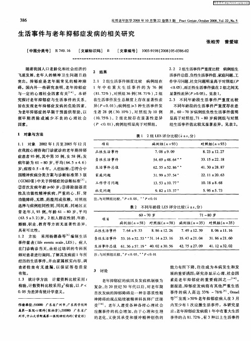 生活事件与老年抑郁症发病的相关研究