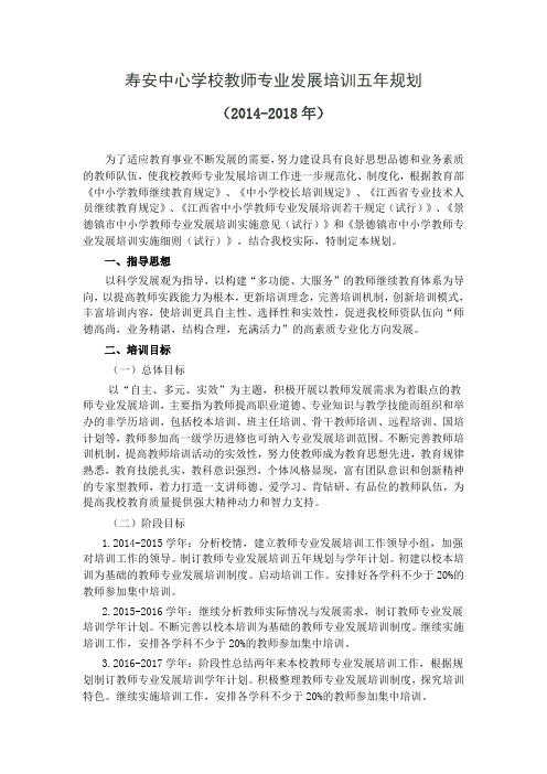 寿安中心学校教师专业发展培训五年规划