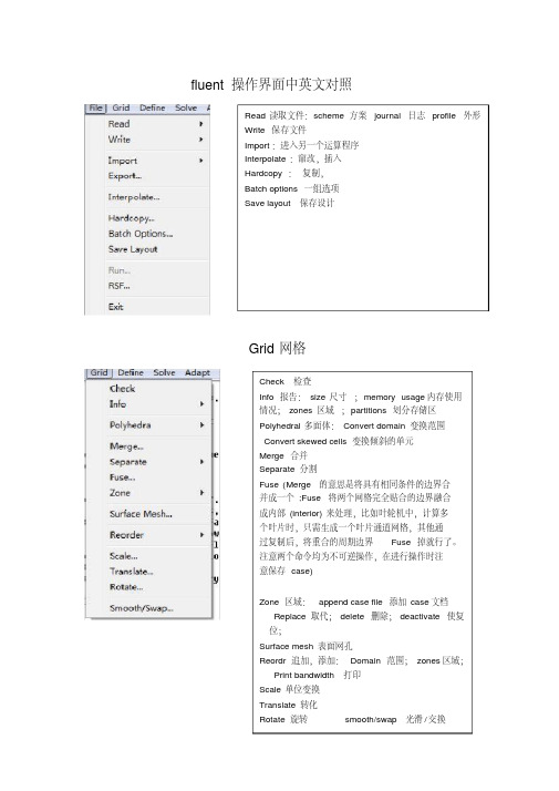 fluent操作界面中英