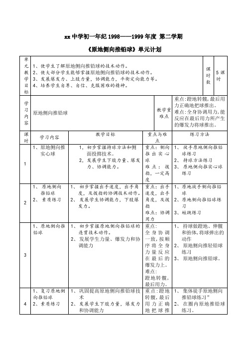 原地侧向推铅球单元计划