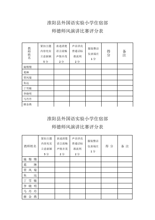 师德师风演讲比赛评分表