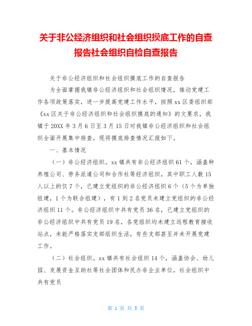 关于非公经济组织和社会组织摸底工作的自查报告社会组织自检自查报告