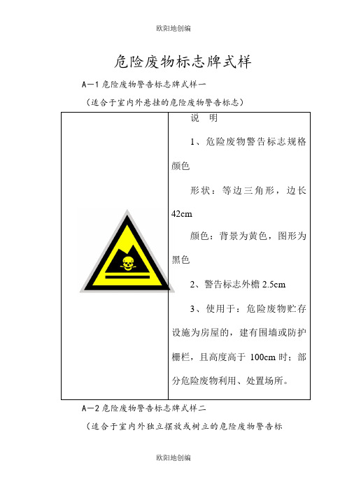 《危险废物标志牌式样》之欧阳地创编