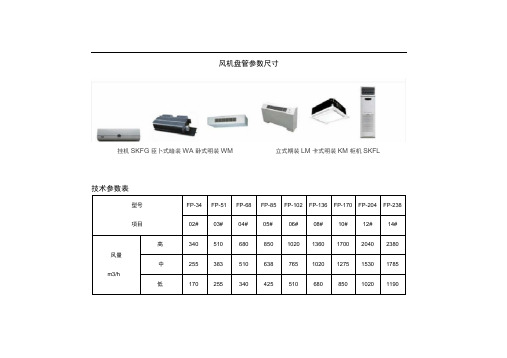 风机盘管参数尺寸