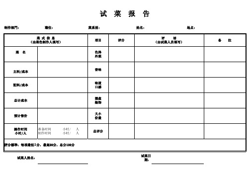 试菜报告样板表格