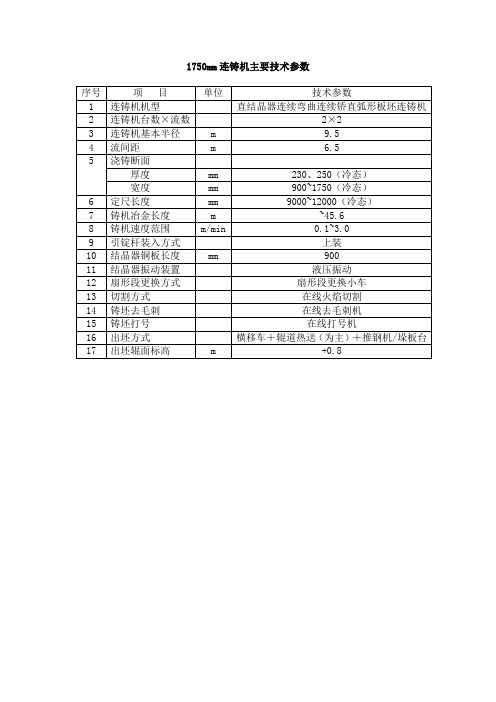 1750mm连铸机主要技术参数