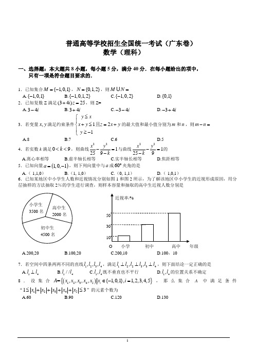 2014广东高考理科数学试题及答案