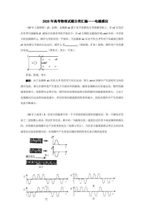 历年高考电磁感应试题汇总