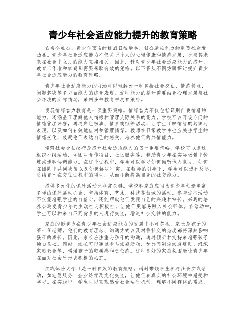 青少年社会适应能力提升的教育策略