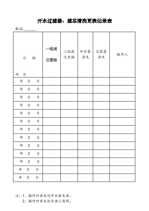 开水过滤器、滤芯清洗更换记录表