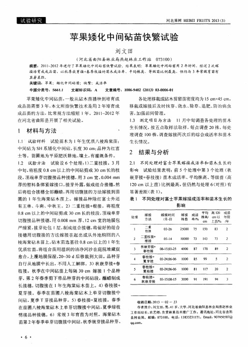 苹果矮化中间砧苗快繁试验
