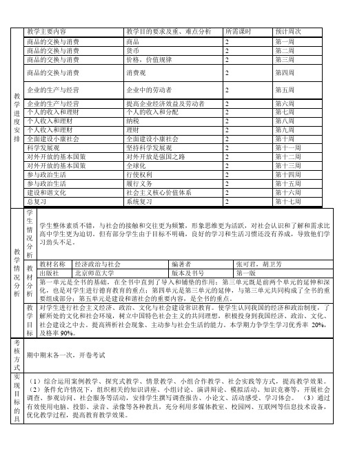 经济政治与社会教学进度安排最新 (1)