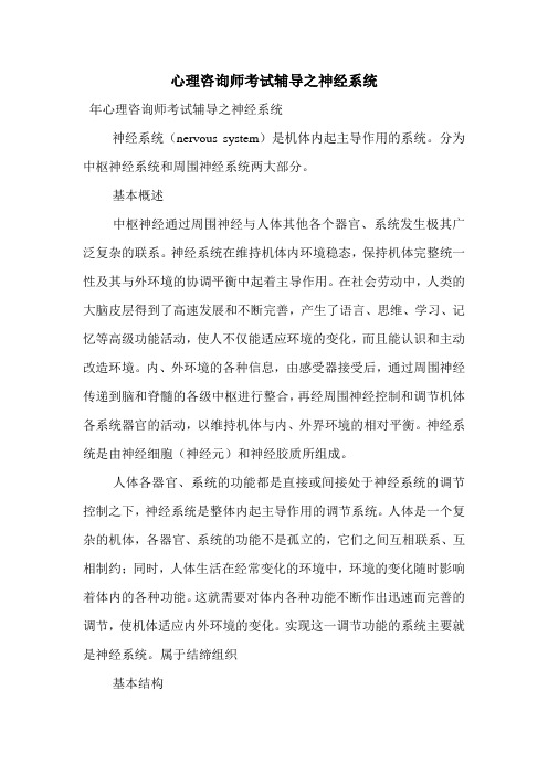 最新心理咨询师考试辅导之神经系统