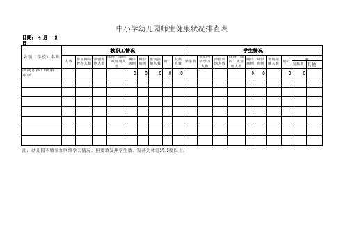 中小学幼儿园师生健康状况排查表