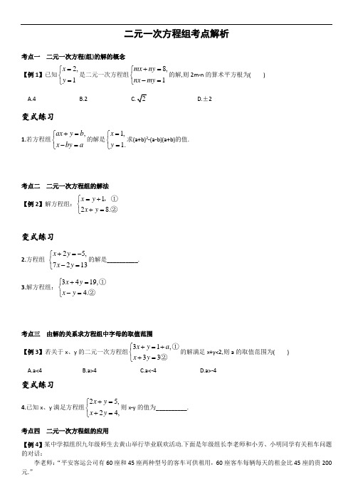 二元一次方程组考点总结及练习(打印版)