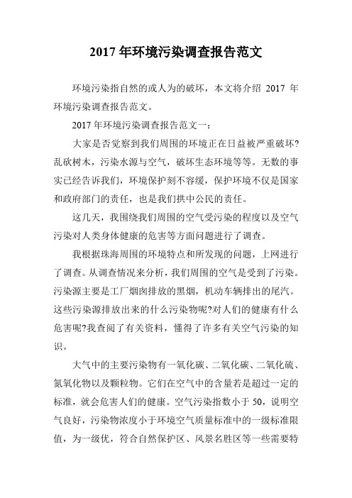 2017年环境污染调查报告范文