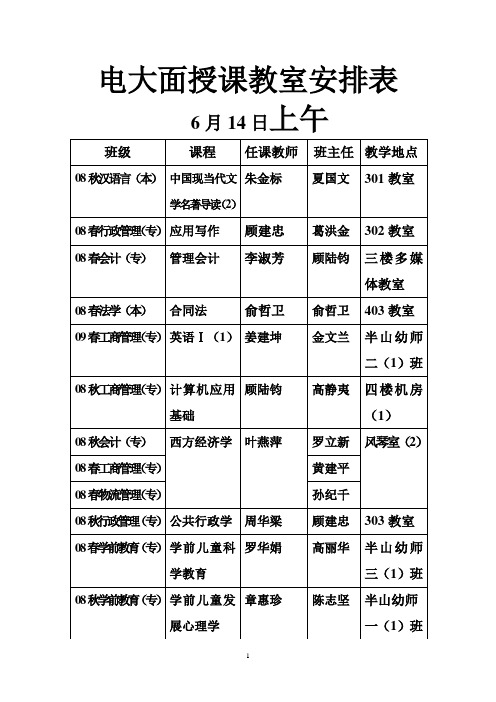 电大面授课教室安排表