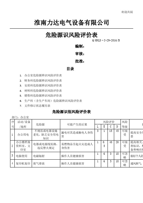 危险源识别风险评价表格模板(参考模板)