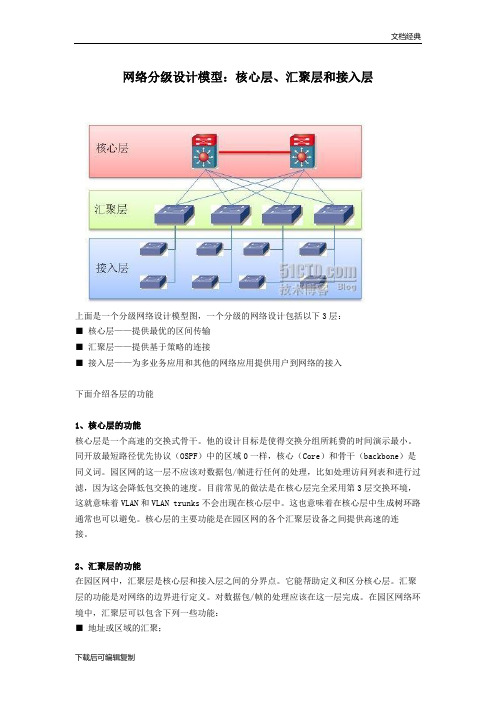 网络分级设计模型：核心层、汇聚层和接入层