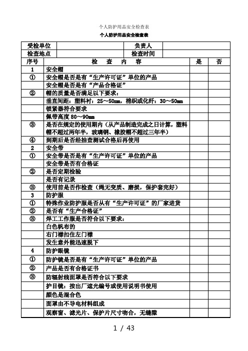 个人防护用品安全检查表