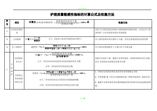 护理质量敏感性指标的计算公式及收集方法