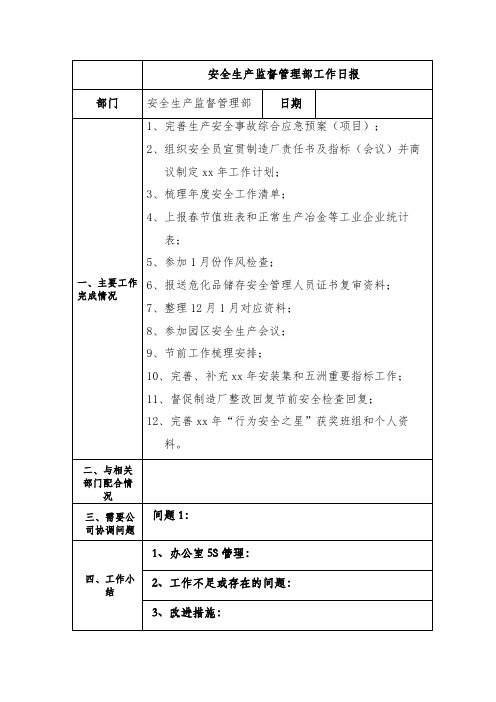 安全生产监督管理部工作日报