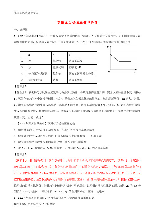 [推荐学习]2017年中考化学试题分项版解析汇编第02期专题8.2金属的化学性质含解析