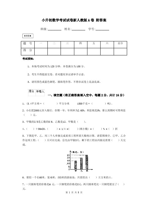 小升初数学考试试卷新人教版A卷 附答案