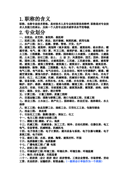 职称专业分类表