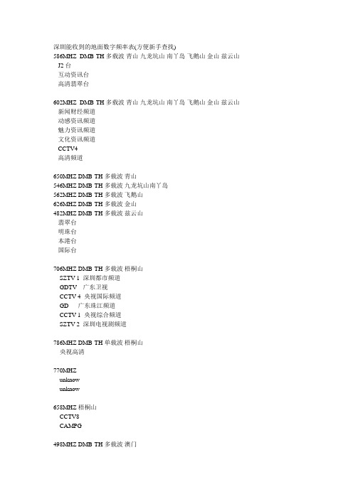 深圳能收到的地面数字频率表