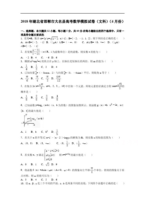 河北省邯郸市大名县2018届高考数学模拟试卷文科4月份 含解析