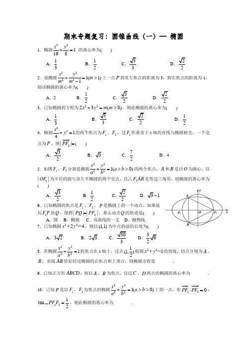 期末专题复习：圆锥曲线(一)—椭圆