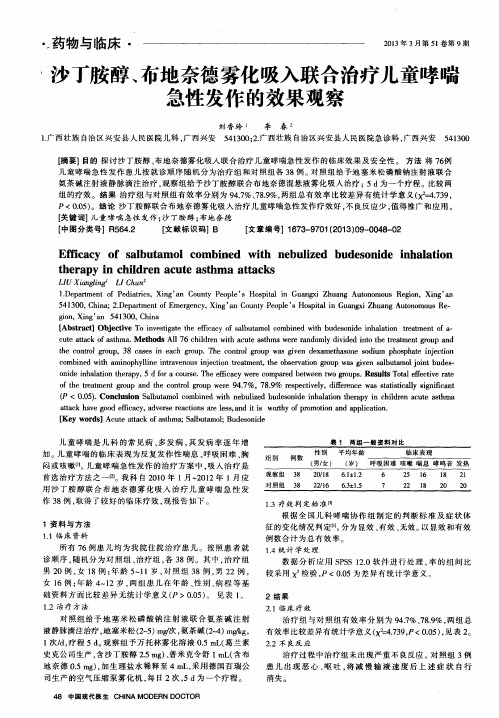 沙丁胺醇、布地奈德雾化吸入联合治疗儿童哮喘急性发作的效果观察