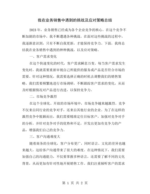 我在业务销售中遇到的挑战及应对策略总结