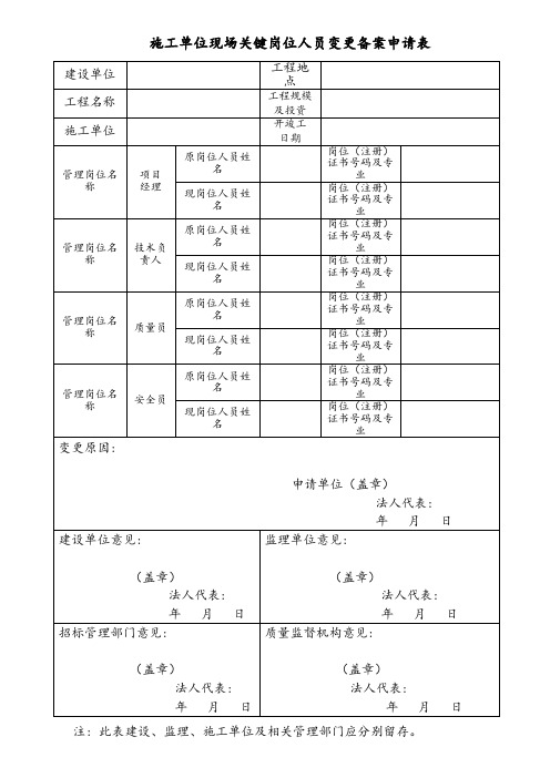 施工单位现场关键人员变更申请表(1)