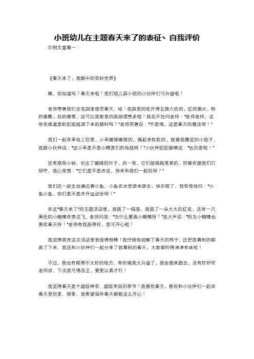 小班幼儿在主题春天来了的表征丶自我评价