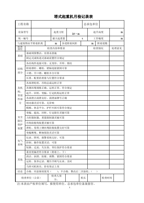 塔式起重机月检记录表(建设项目)