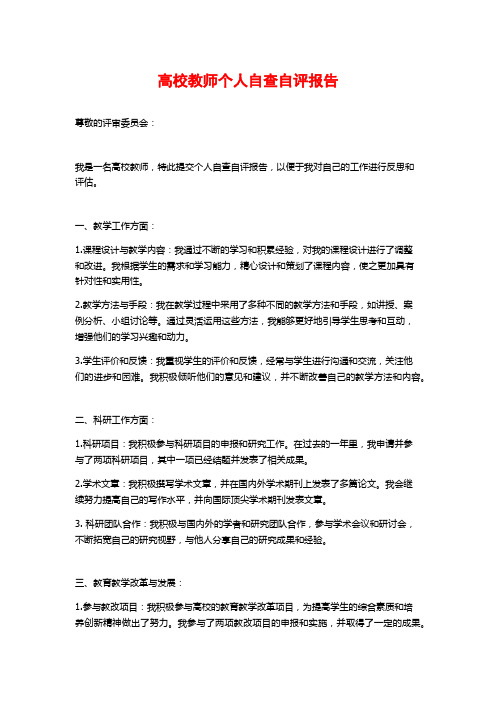 高校教师个人自查自评报告