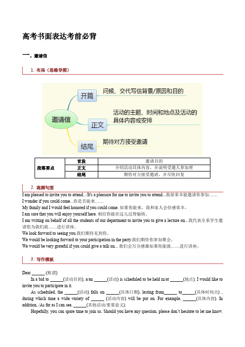 高考英语书面表达：写作模板+思维导图+高频词句(20类题型)