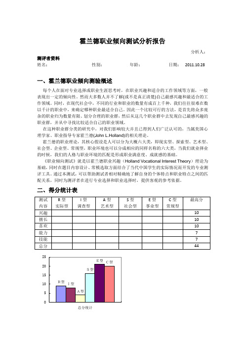 霍兰德职业倾向测试分析报告模板