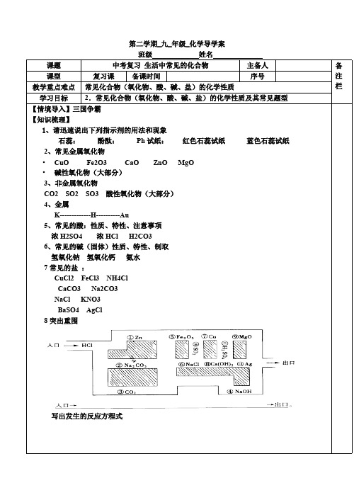 鲁教版九年级化学  生活中常见的化合物 导学案(无解析)