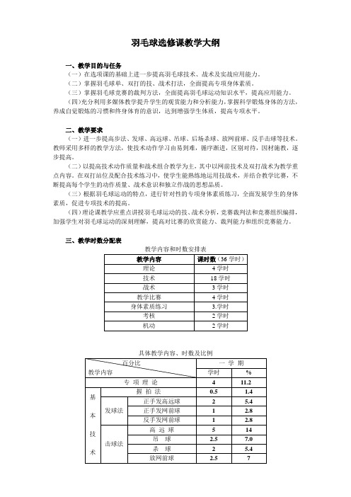 羽毛球选修课教学大纲