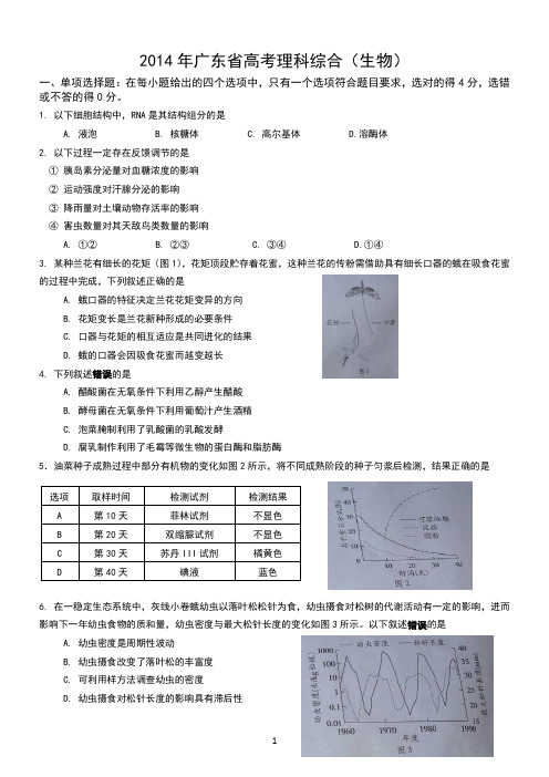 2014广东省高考理综卷(答案解释里面有!)