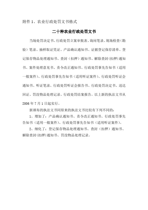 农业行政处罚文书格式