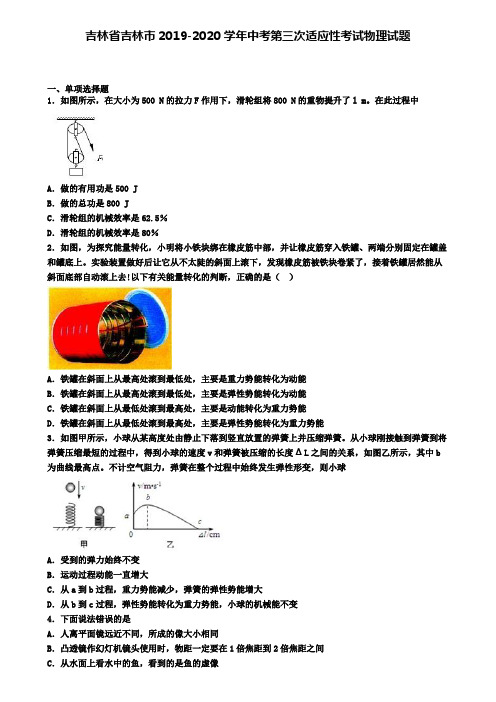 吉林省吉林市2019-2020学年中考第三次适应性考试物理试题