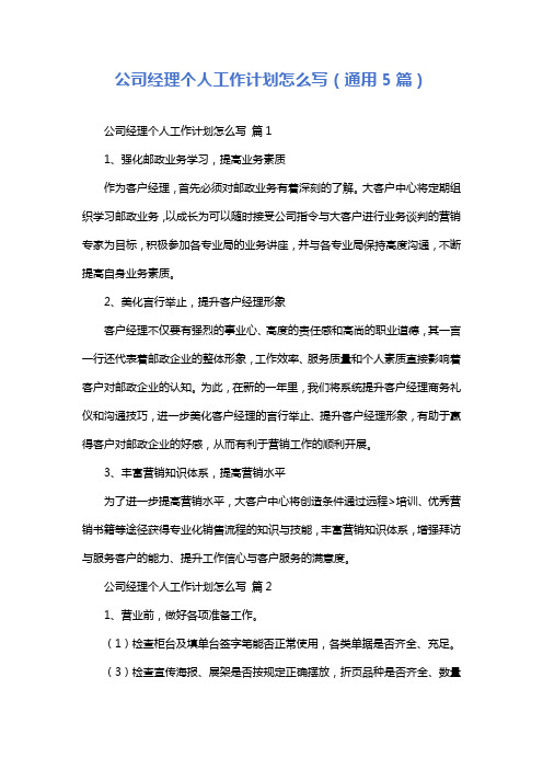 公司经理个人工作计划怎么写(通用5篇)