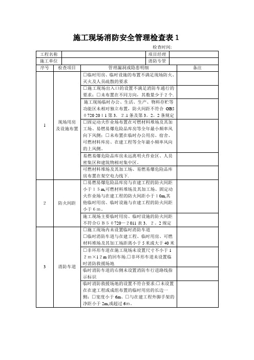 施工现场消防安全检查表