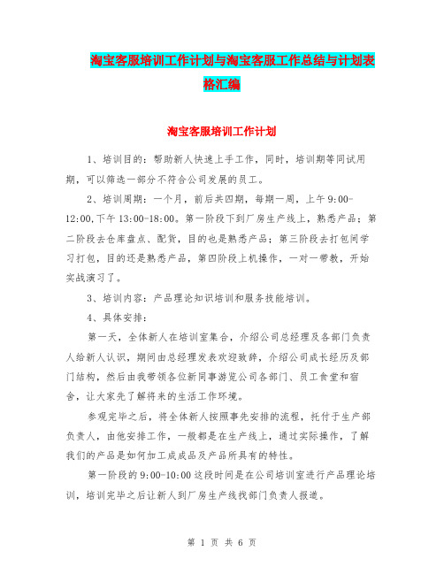 淘宝客服培训工作计划与淘宝客服工作总结与计划表格汇编.doc