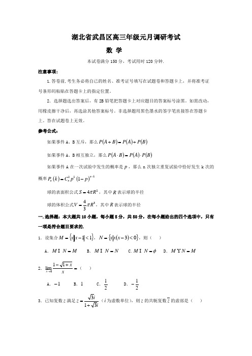 2020年昌区高三数学元月调研考试试题及答案